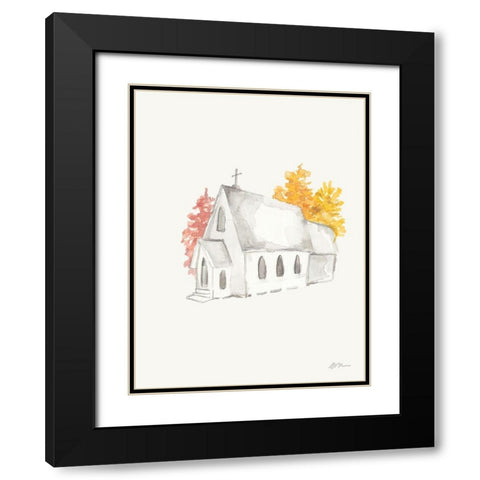 Autumn Church Black Modern Wood Framed Art Print with Double Matting by Mingo, Jessica