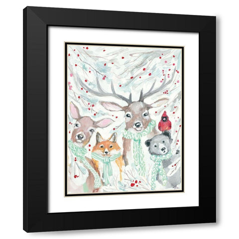 Snowy Friends Black Modern Wood Framed Art Print with Double Matting by Mingo, Jessica