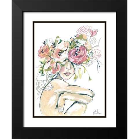 Floral Woman Black Modern Wood Framed Art Print with Double Matting by Mingo, Jessica