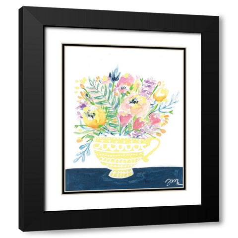 Tea Cup Flowers Black Modern Wood Framed Art Print with Double Matting by Mingo, Jessica