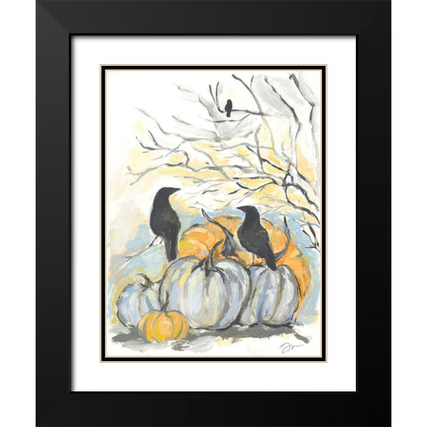 Crows in the Pumpkin Patch Black Modern Wood Framed Art Print with Double Matting by Mingo, Jessica