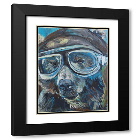 Pilot Bear 1 Black Modern Wood Framed Art Print with Double Matting by Kamdon Kreations