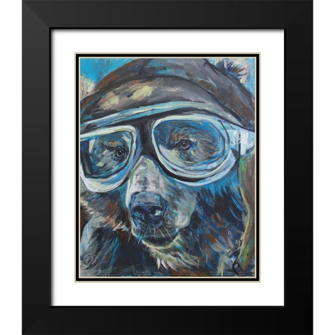 Pilot Bear 1 Black Modern Wood Framed Art Print with Double Matting by Kamdon Kreations