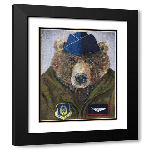 Pilot Bear 2 Black Modern Wood Framed Art Print with Double Matting by Kamdon Kreations