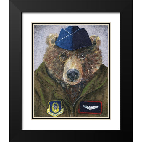 Pilot Bear 2 Black Modern Wood Framed Art Print with Double Matting by Kamdon Kreations