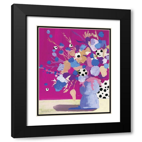 Magenta Polka Dot Floral Black Modern Wood Framed Art Print with Double Matting by Kamdon Kreations