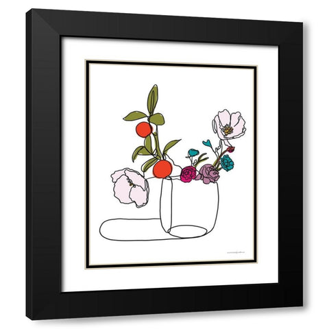 Lines and Flowers Black Modern Wood Framed Art Print with Double Matting by Kamdon Kreations