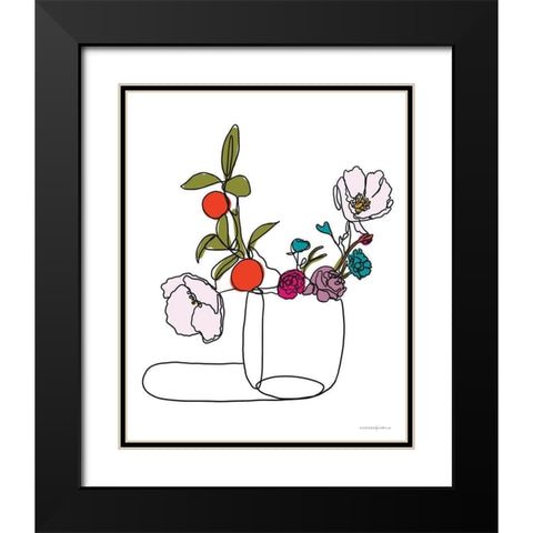 Lines and Flowers Black Modern Wood Framed Art Print with Double Matting by Kamdon Kreations