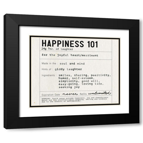Happiness 101 Black Modern Wood Framed Art Print with Double Matting by Kamdon Kreations