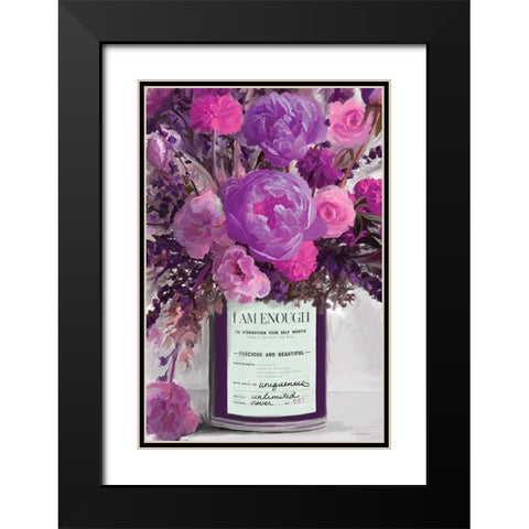 I Am Enough Floral Black Modern Wood Framed Art Print with Double Matting by Kamdon Kreations