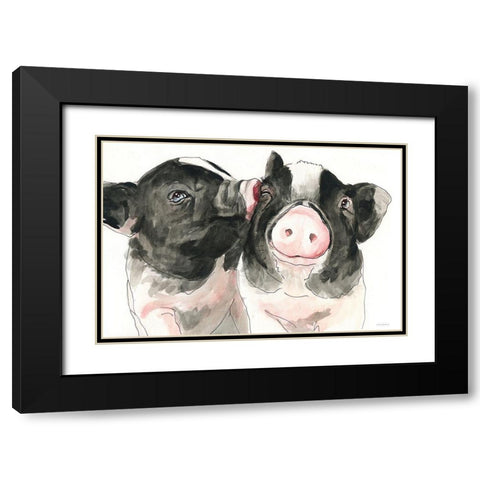 Piglet Kisses Black Modern Wood Framed Art Print with Double Matting by Kamdon Kreations