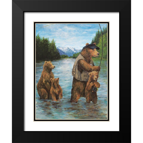 Papa Bear Black Modern Wood Framed Art Print with Double Matting by Kamdon Kreations