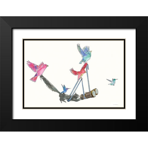 Bird Watching Black Modern Wood Framed Art Print with Double Matting by Kamdon Kreations