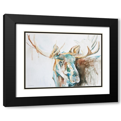 Water Moose Black Modern Wood Framed Art Print with Double Matting by Kamdon Kreations