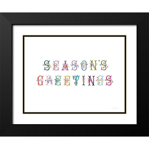Boho Seasons Greetings Black Modern Wood Framed Art Print with Double Matting by Kamdon Kreations
