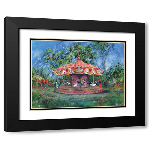 Birdie Go Round Black Modern Wood Framed Art Print with Double Matting by Kamdon Kreations