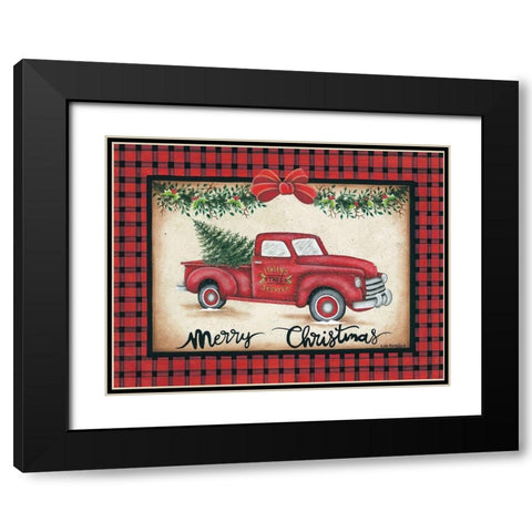 Merry Christmas Truck Black Modern Wood Framed Art Print with Double Matting by Kennedy, Lisa