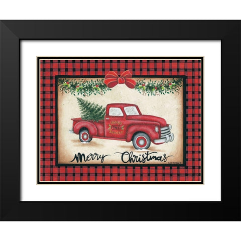 Merry Christmas Truck Black Modern Wood Framed Art Print with Double Matting by Kennedy, Lisa