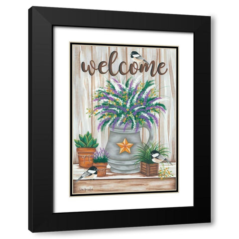 Chickadee Welcome Black Modern Wood Framed Art Print with Double Matting by Kennedy, Lisa