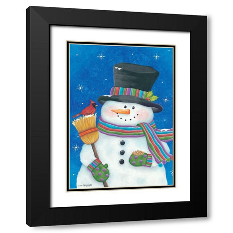 Snowman with Broom Black Modern Wood Framed Art Print with Double Matting by Kennedy, Lisa
