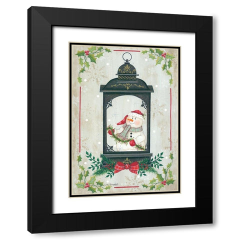 Snowman Lantern Black Modern Wood Framed Art Print with Double Matting by Kennedy, Lisa