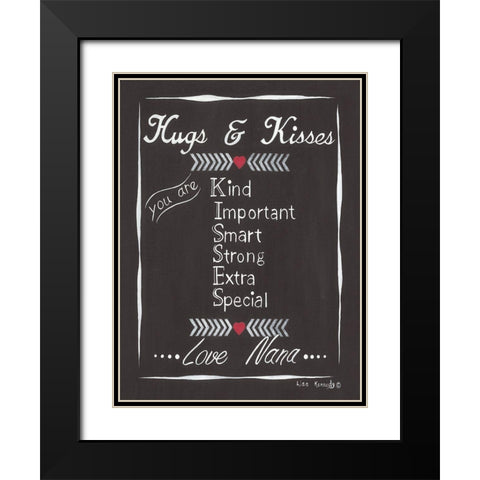 Chalkboard Hugs And Kisses Black Modern Wood Framed Art Print with Double Matting by Kennedy, Lisa