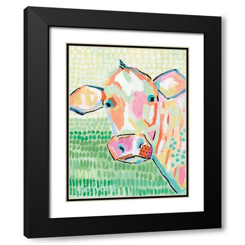 Moo Series:  Peggy Black Modern Wood Framed Art Print with Double Matting by Roberts, Kait