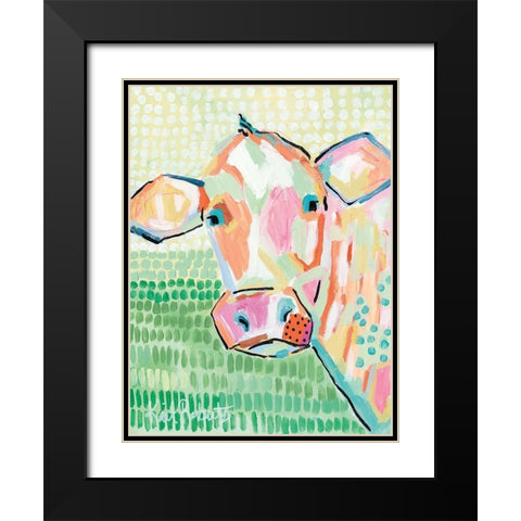 Moo Series:  Peggy Black Modern Wood Framed Art Print with Double Matting by Roberts, Kait