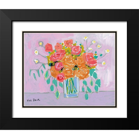 Tea Roses on Lavender Black Modern Wood Framed Art Print with Double Matting by Roberts, Kati