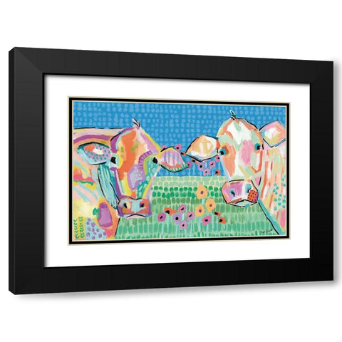 Moo Series:  Lucy and Peggy Black Modern Wood Framed Art Print with Double Matting by Roberts, Kait