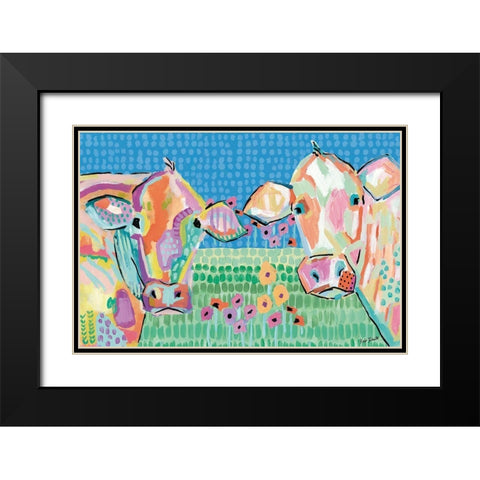 Moo Series:  Lucy and Peggy Black Modern Wood Framed Art Print with Double Matting by Roberts, Kait