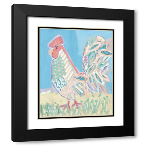 Pastel Rooster Black Modern Wood Framed Art Print with Double Matting by Roberts, Kait