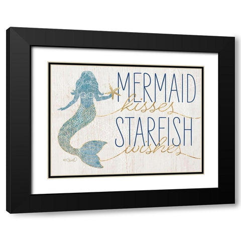 Mermaid Kisses Starfish Wishes Black Modern Wood Framed Art Print with Double Matting by Sherrill, Kate