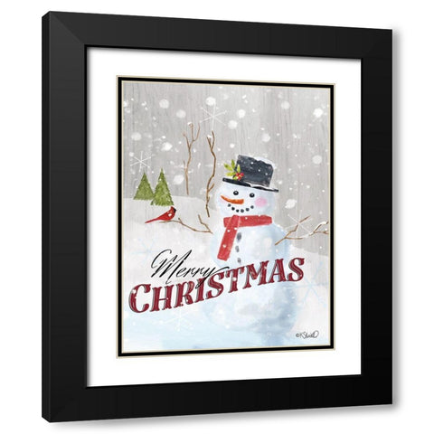 Merry Christmas Snowman     Black Modern Wood Framed Art Print with Double Matting by Sherrill, Kate