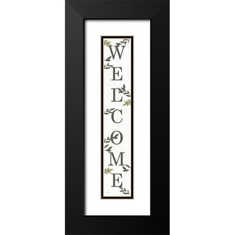 Welcome with Leaves Black Modern Wood Framed Art Print with Double Matting by Sherrill, Kate
