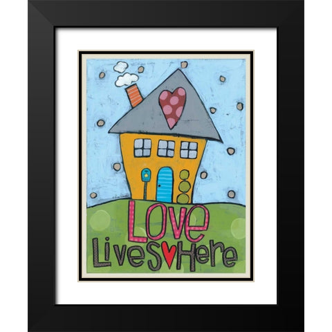 Love Lives Here Black Modern Wood Framed Art Print with Double Matting by Larson, Lisa
