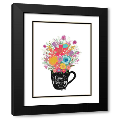 Good Morning Coffee Floral Black Modern Wood Framed Art Print with Double Matting by Larson, Lisa