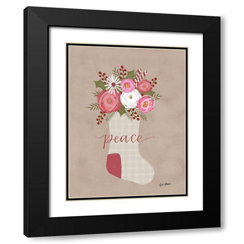 Peace Christmas Stocking Black Modern Wood Framed Art Print with Double Matting by Larson, Lisa