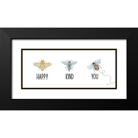 Bee Happy-Bee Kind-Bee You Black Modern Wood Framed Art Print with Double Matting by Larson, Lisa
