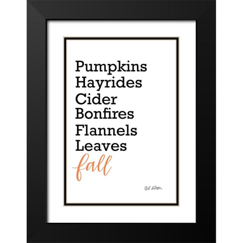Fall Words Black Modern Wood Framed Art Print with Double Matting by Larson, Lisa