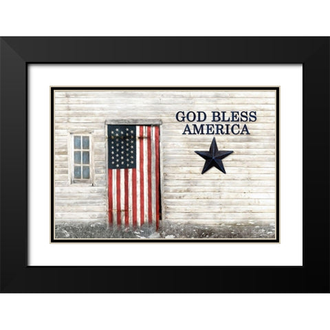 God Bless American Flag Black Modern Wood Framed Art Print with Double Matting by Deiter, Lori