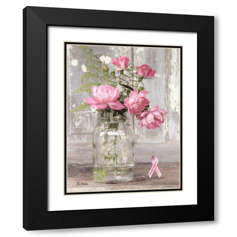 Pink Roses for Breast Cancer Awareness Black Modern Wood Framed Art Print with Double Matting by Deiter, Lori