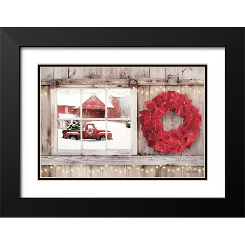 Poinsettia Wreath Window View    Black Modern Wood Framed Art Print with Double Matting by Deiter, Lori