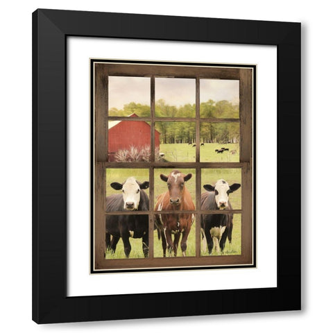 Three Moo View Black Modern Wood Framed Art Print with Double Matting by Deiter, Lori
