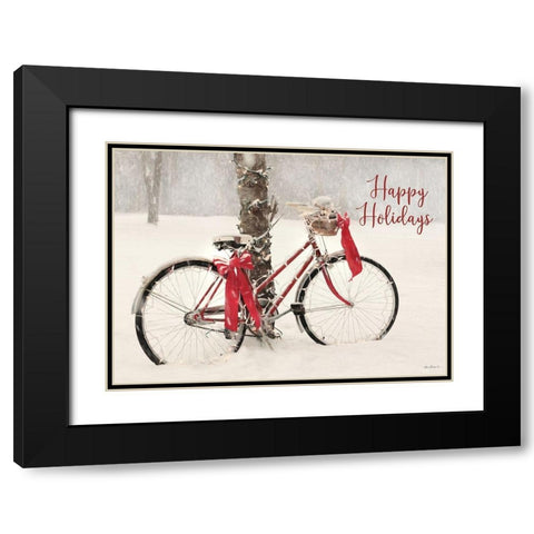 Happy Holidays Snowy Bike  Black Modern Wood Framed Art Print with Double Matting by Deiter, Lori