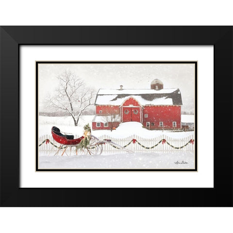 Christmas Barn with Sleigh Black Modern Wood Framed Art Print with Double Matting by Deiter, Lori