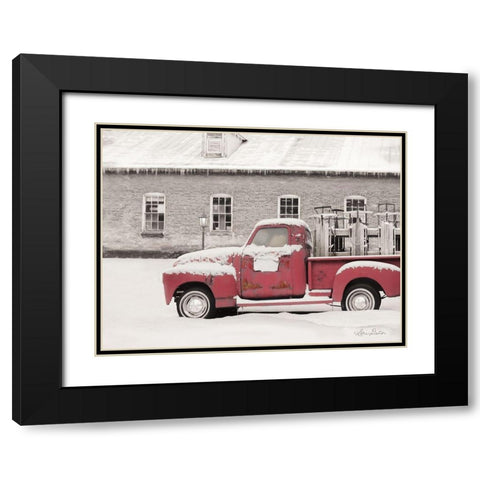 Old Sled Works Red Truck Black Modern Wood Framed Art Print with Double Matting by Deiter, Lori