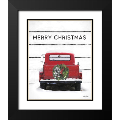 Christmas Truck on Wood Black Modern Wood Framed Art Print with Double Matting by Deiter, Lori