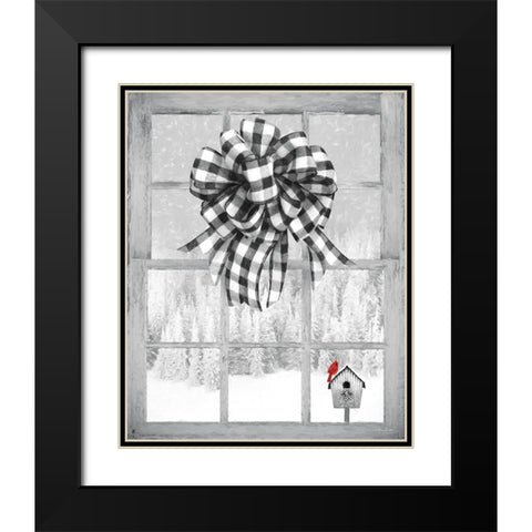 Christmas Birdhouse with Bow Black Modern Wood Framed Art Print with Double Matting by Deiter, Lori