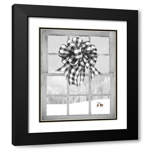 Christmas Deer with Bow Black Modern Wood Framed Art Print with Double Matting by Deiter, Lori